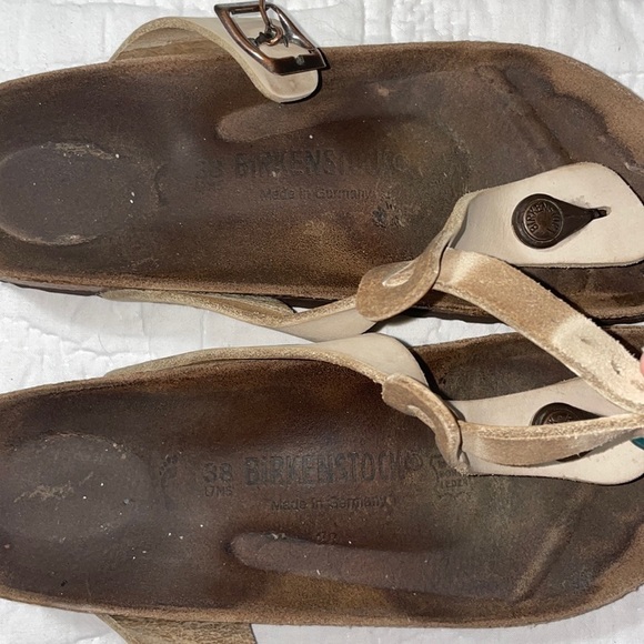Birkenstock Gizeh Leather Sandals EU size 38 Tan Neutral Cork Well Worn Gorpcore - Picture 6 of 9